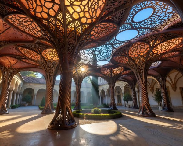 Grand Hall with Intricate Pillars and Elaborate Ceiling