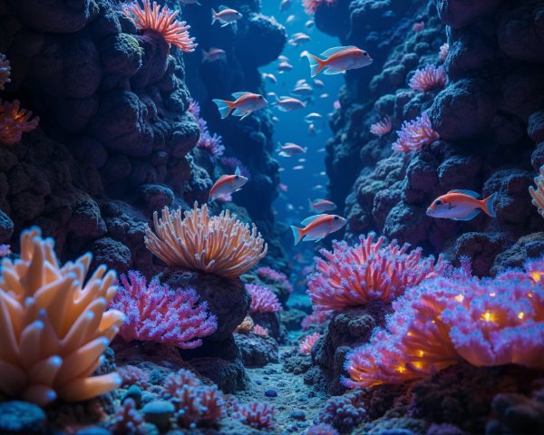 Vibrant Coral Reef Underwater Scene with Diverse Life