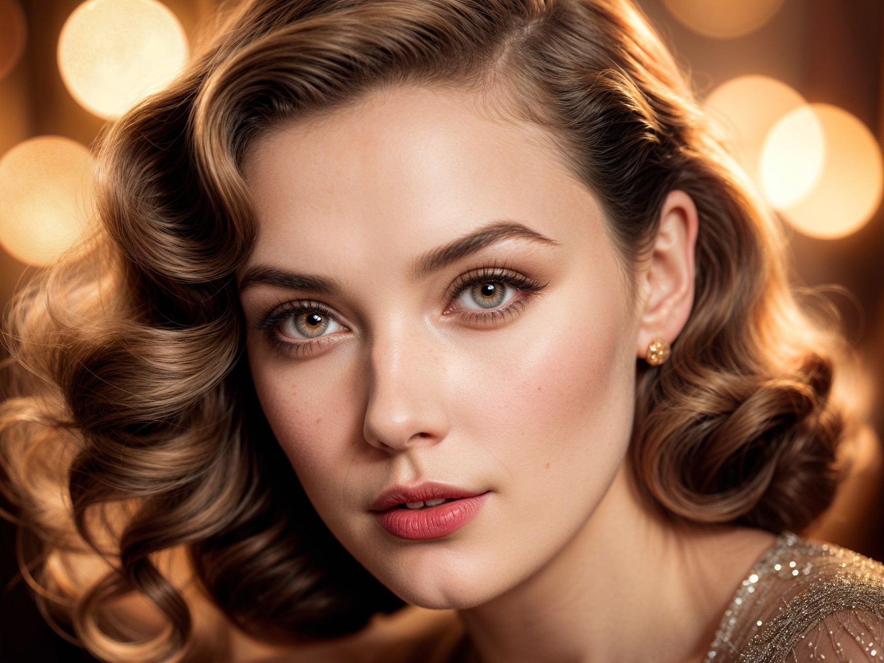 Close-up portrait of a woman with vintage curls