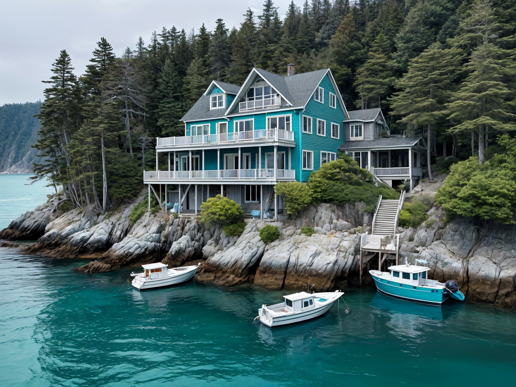 Coastal Home on Cliffs with Turquoise Exterior and Views