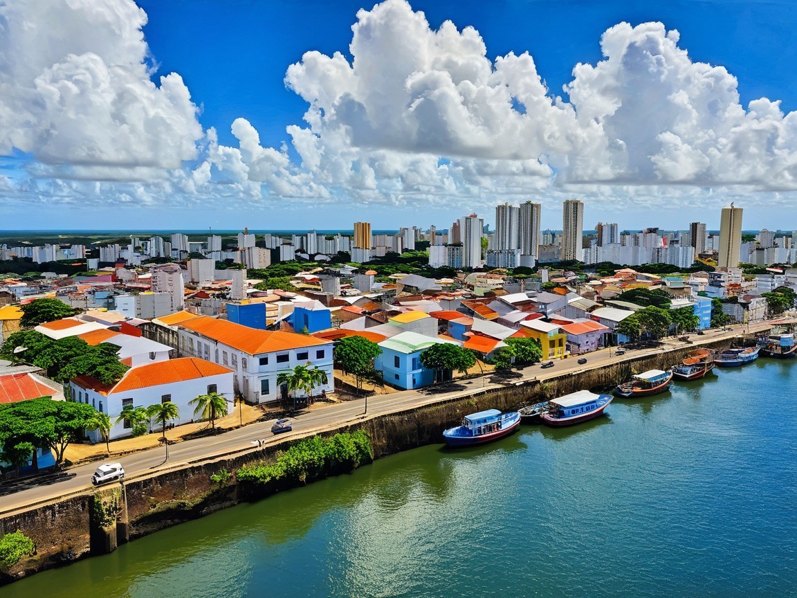 Coastal Cityscape with Traditional and Modern Architecture