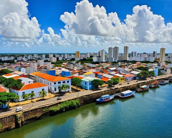 Coastal Cityscape with Traditional and Modern Architecture