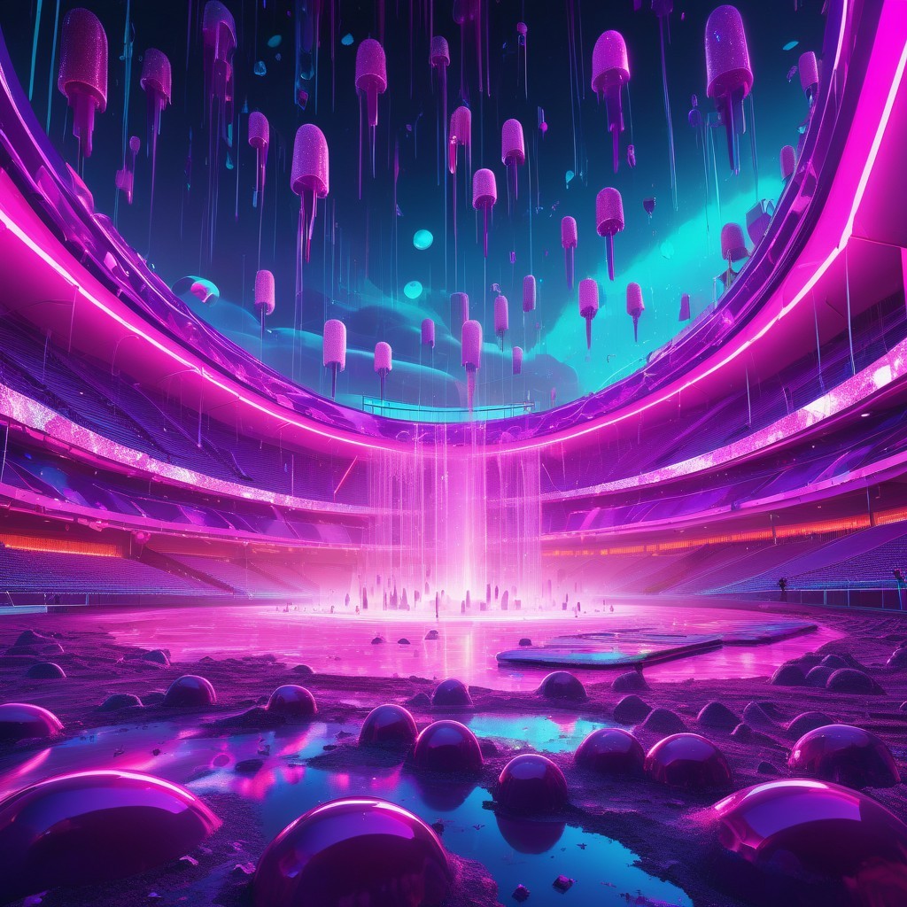 Futuristic arena with flowing pink light and structures