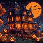 Haunted Mansion Pixel Art with Halloween Elements