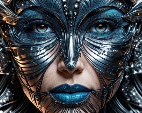 Portrait of a person in an elaborate silver mask