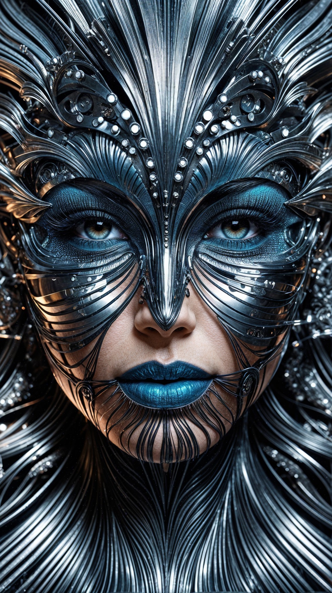 Portrait of a person in an elaborate silver mask