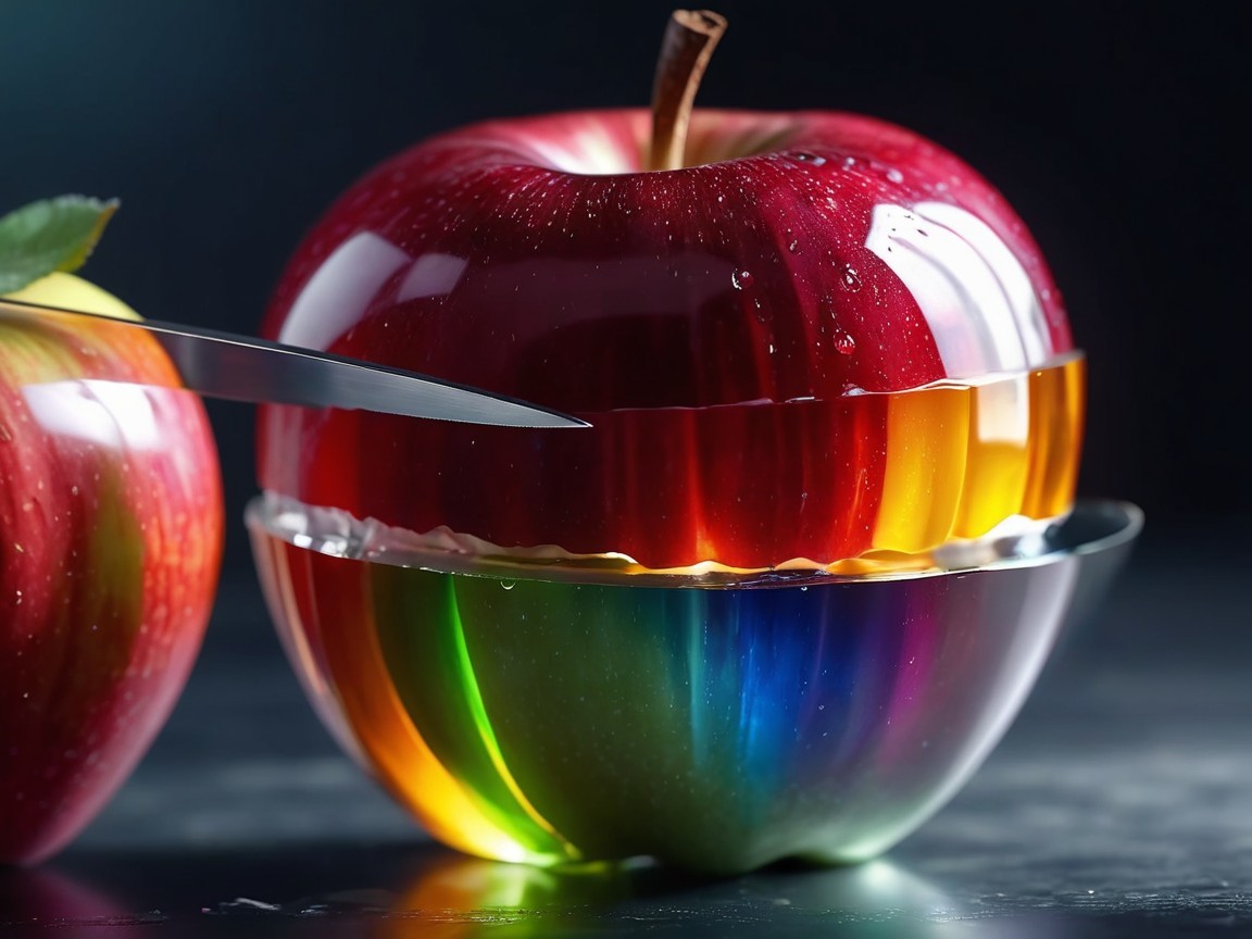 Sliced Red Apple with Colorful Translucent Layers