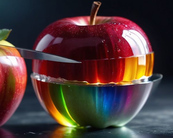 Sliced Red Apple with Colorful Translucent Layers