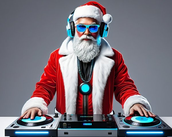 Festive DJ Santa in Modern Holiday Setting