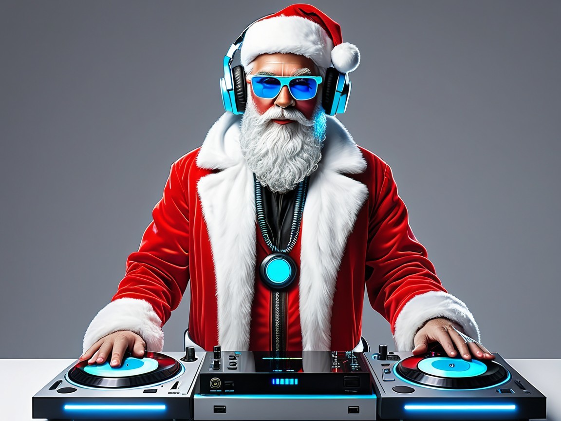 Festive DJ Santa in Modern Holiday Setting