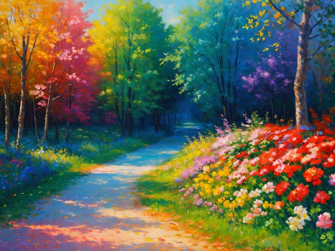 Vibrant Autumn Landscape with Winding Forest Path