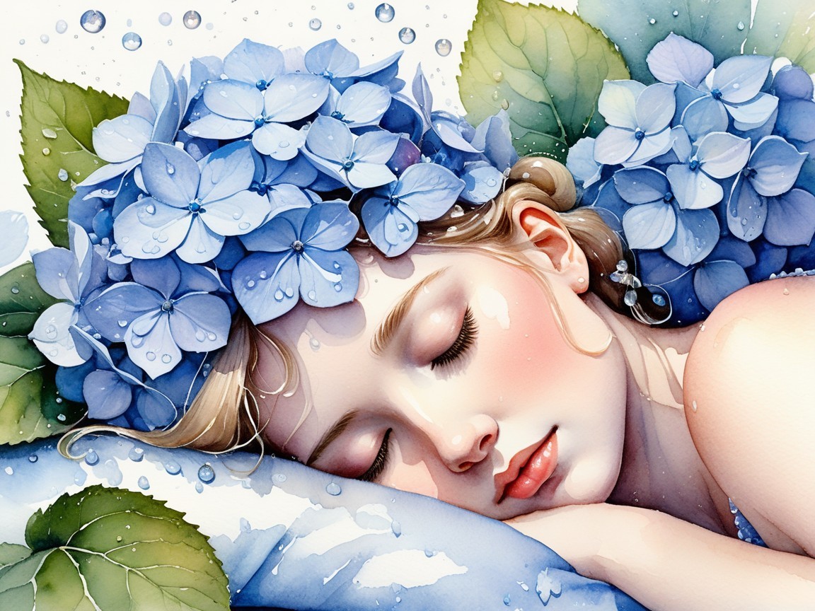 Serene Portrait of a Girl with Blue Hydrangeas