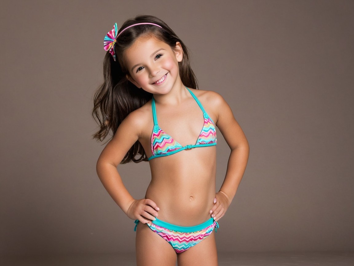 Brightly Colored Zigzag Bikini on Young Girl