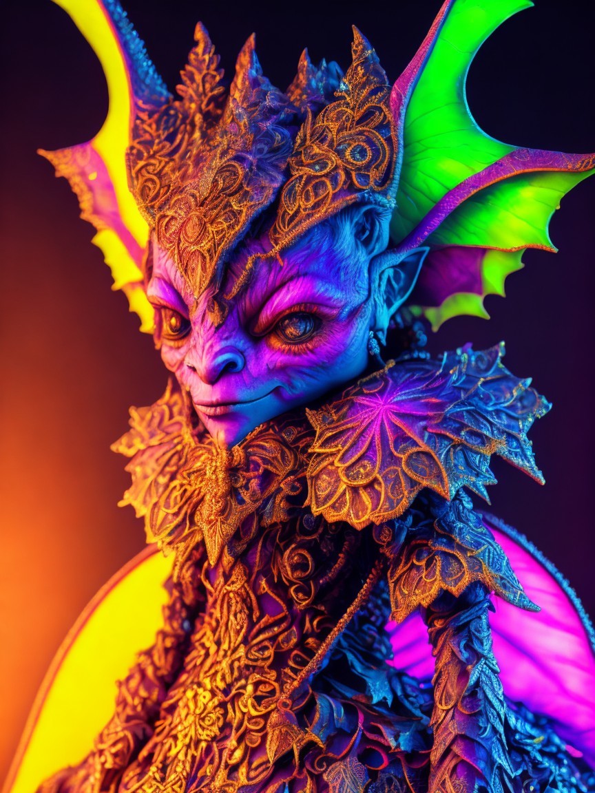 Fantastical Creature with Colorful Wings and Details