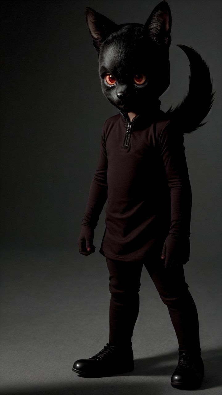 Black Cat Masked Figure in Dark Setting