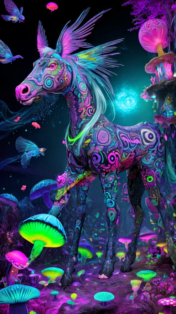 Colorful Horse in a Fantastical Landscape Scene