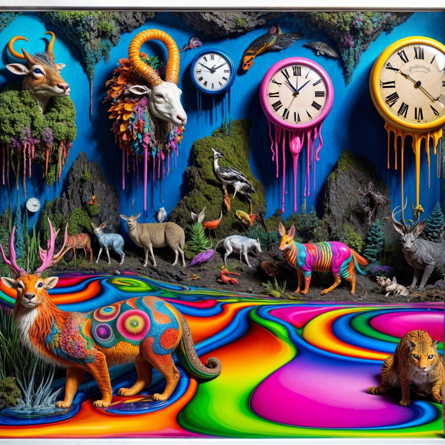 Surreal Animal Sculptures in a Colorful Landscape