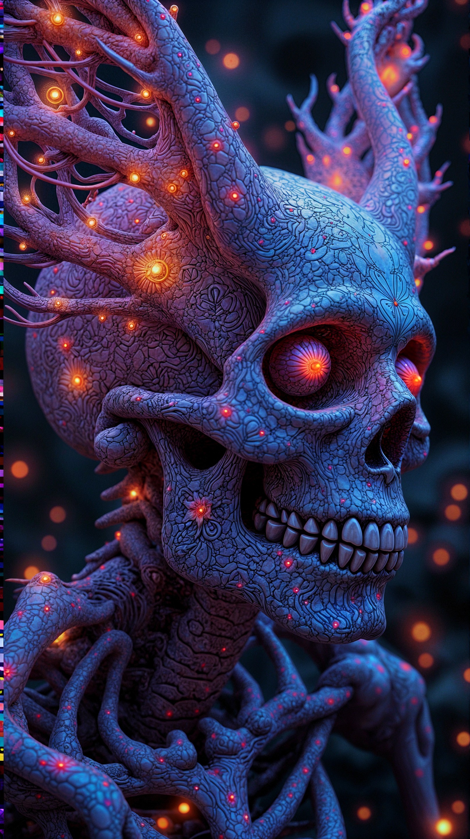 Surreal Skull with Intricate Patterns and Vibrant Colors