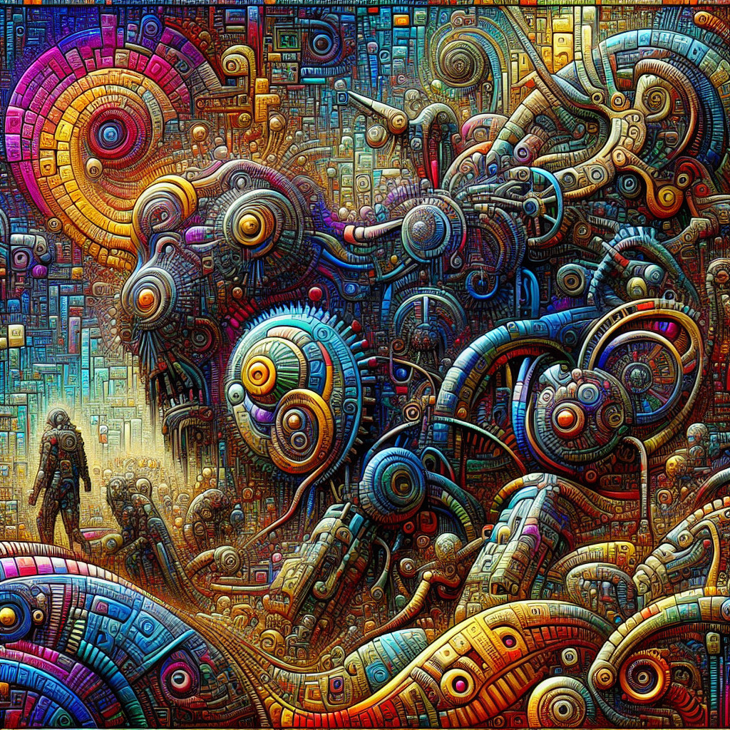 Surreal Landscape with Abstract Mechanical Forms