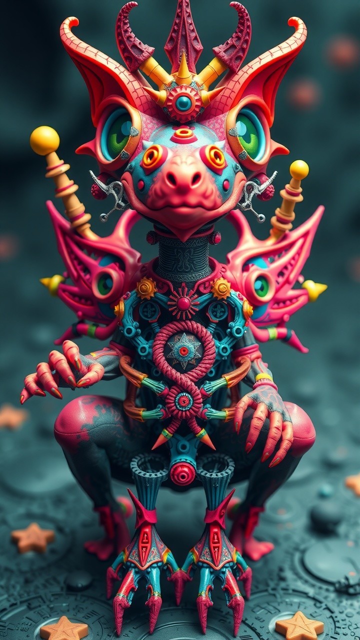 Vibrant Fantastical Creature with Intricate Designs
