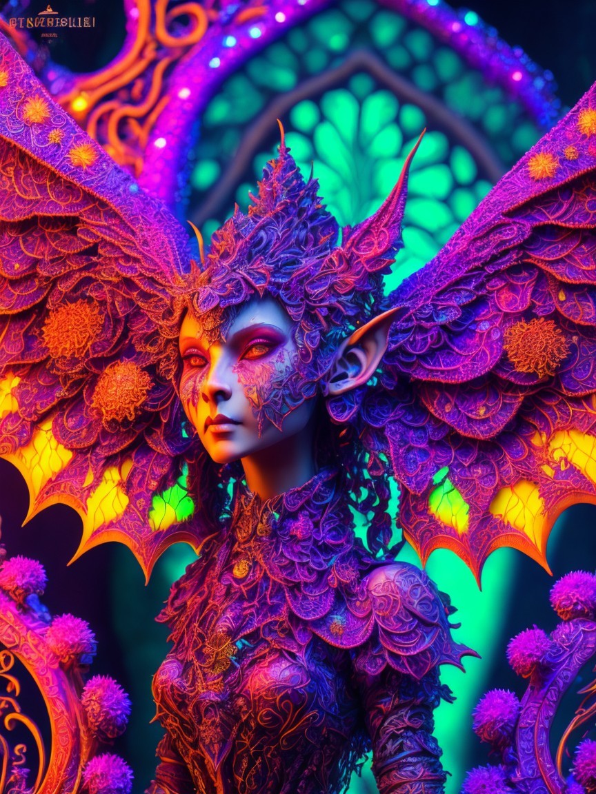 Fantasy Figure with Butterfly Wings and Ethereal Backdrop