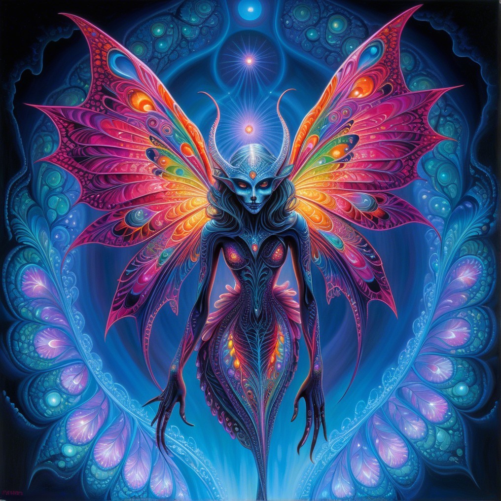 Mystical Being with Colorful Butterfly Wings and Glow