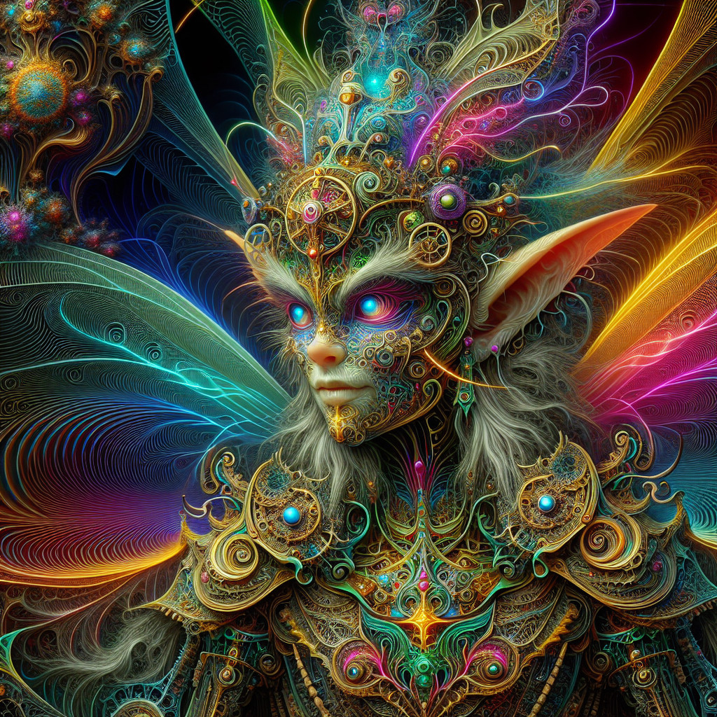 Fantastical figure with vibrant features and wings