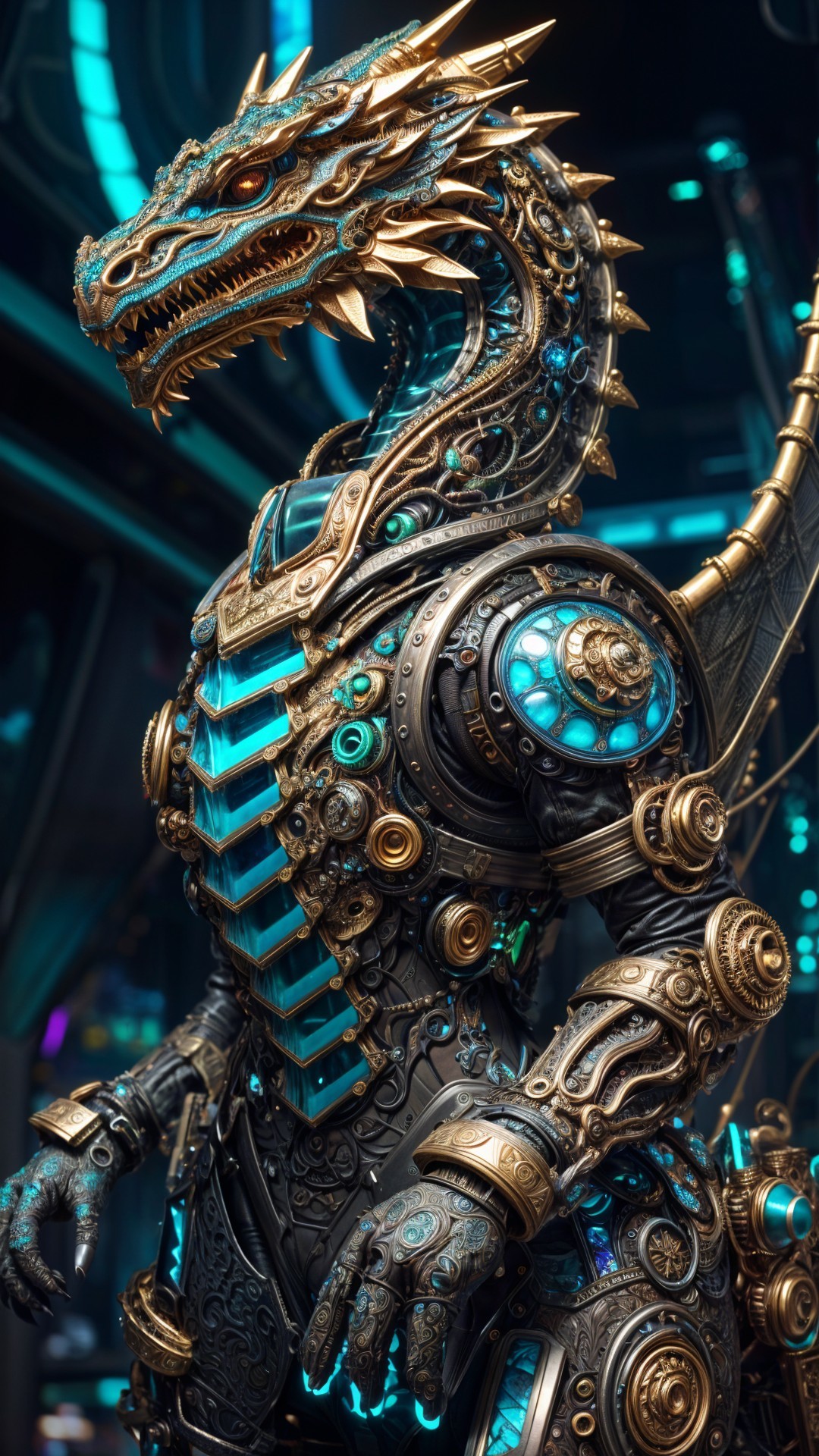 Futuristic Robotic Dragon with Metallic Textures