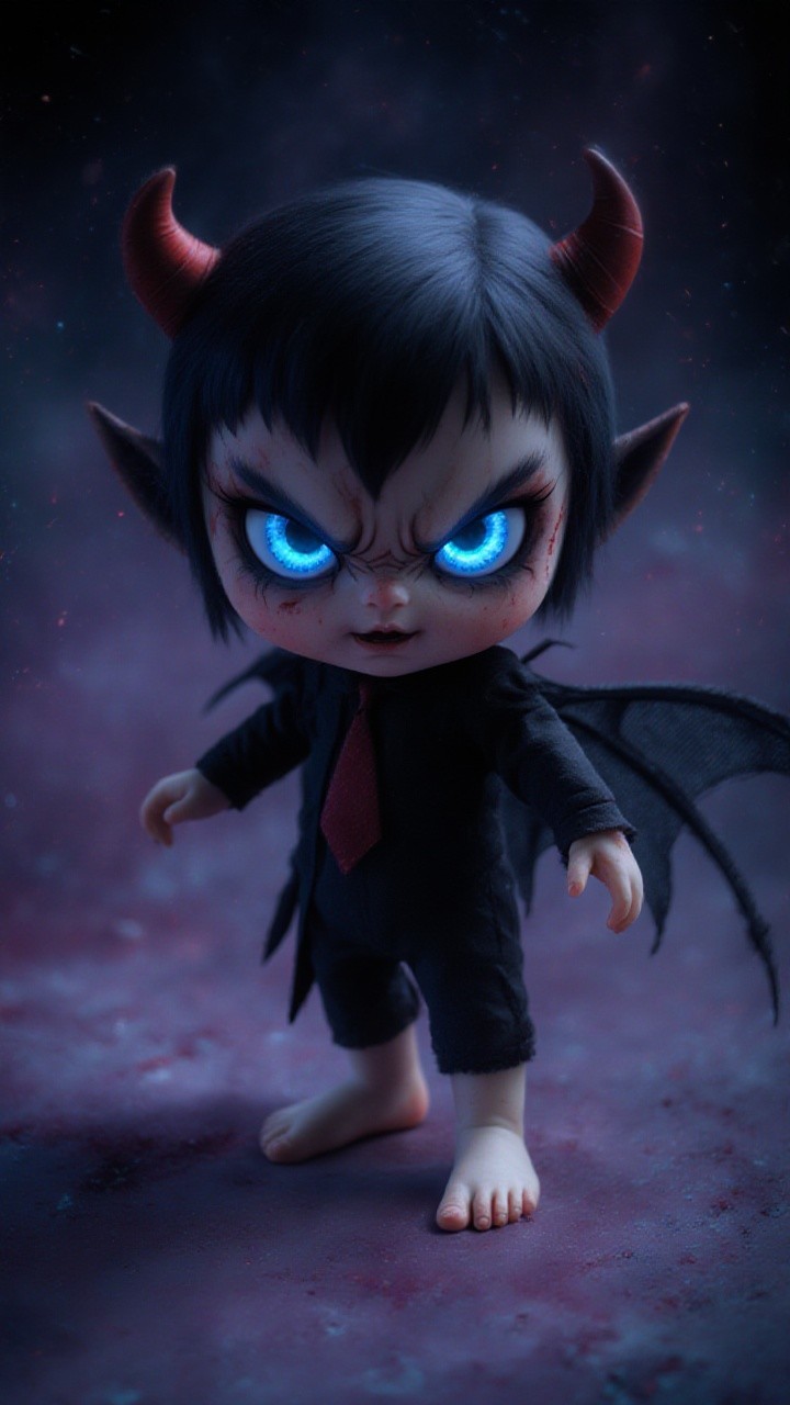 Devilish Figure with Glowing Eyes and Bat Wings