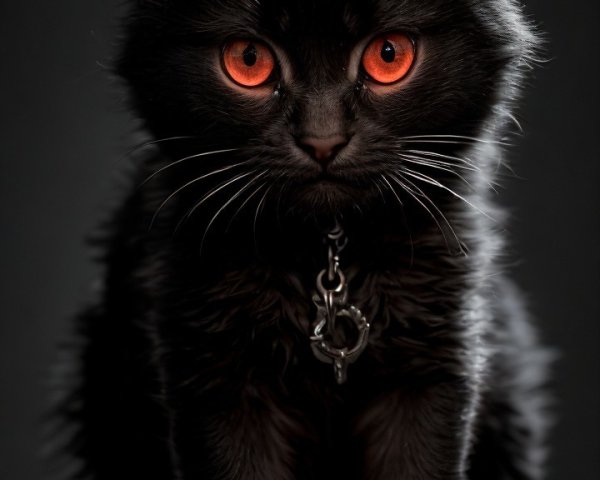 Black Cat with Orange Eyes Against Dark Background