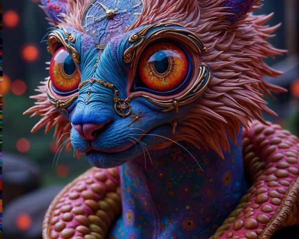 Colorful Feline Creature with Whimsical Features