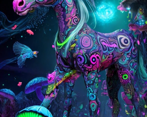 Colorful Horse in a Fantastical Landscape Scene