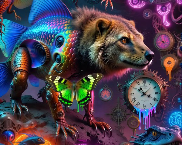 Digital Illustration of Bioluminescent Steampunk Creatures