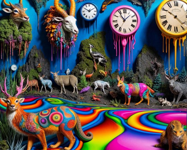 Surreal Animal Sculptures in a Colorful Landscape
