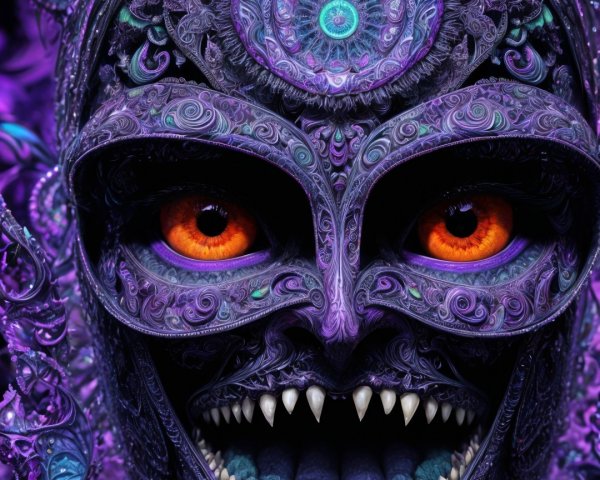 Intricate Purple Mask with Cosmic Patterns and Grin