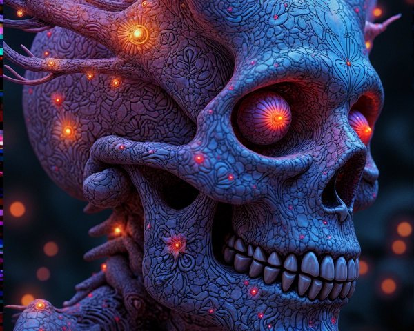 Surreal Skull with Intricate Patterns and Vibrant Colors