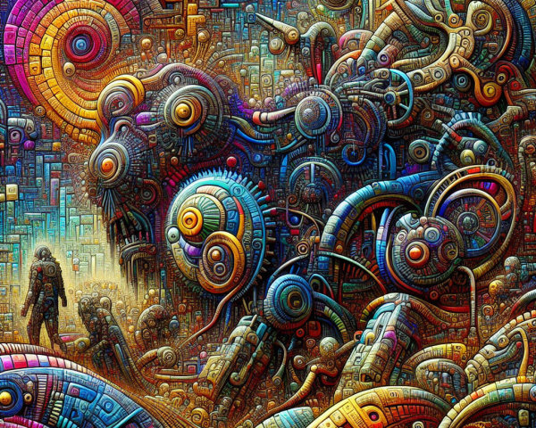 Surreal Landscape with Abstract Mechanical Forms