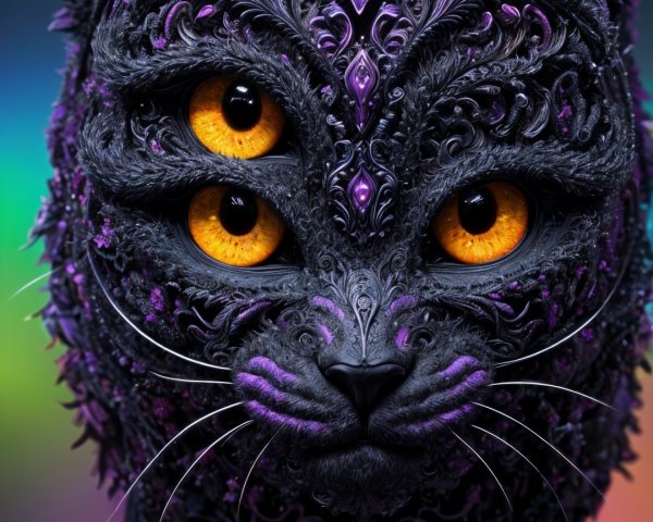 Anthropomorphic cat with intricate patterns and vivid eyes