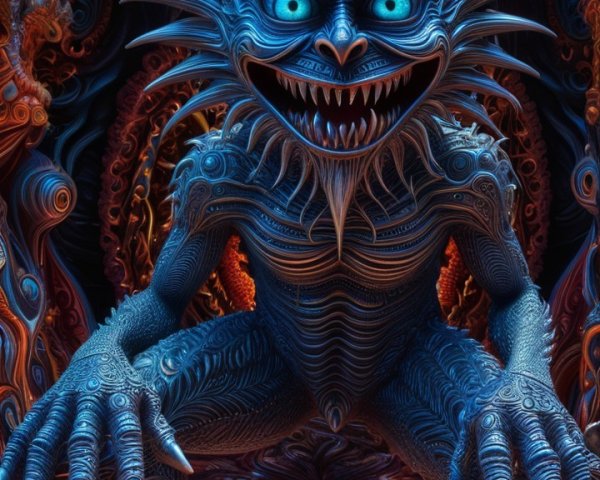 Fantastical creature in psychedelic, surreal environment
