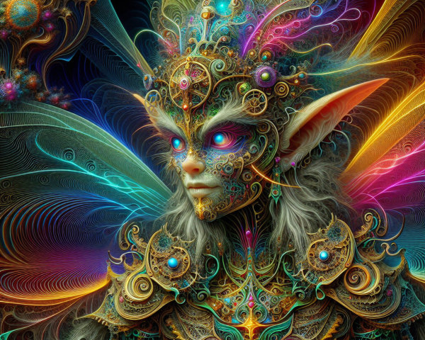 Fantastical figure with vibrant features and wings
