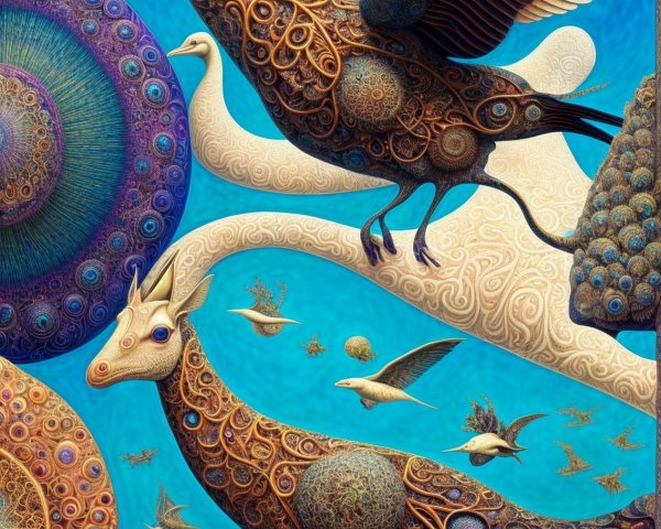 Surreal Scene of Fantastical Creatures and Colors