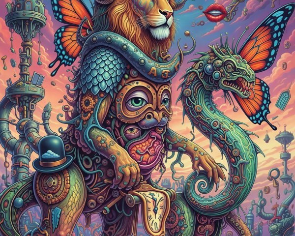 Surreal Digital Art of a Hybrid Creature and Serpent