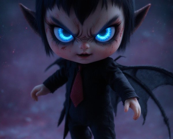 Devilish Figure with Glowing Eyes and Bat Wings