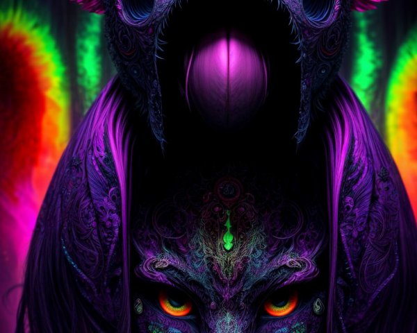 Surreal Artwork of Mystical Creature with Cat Mask