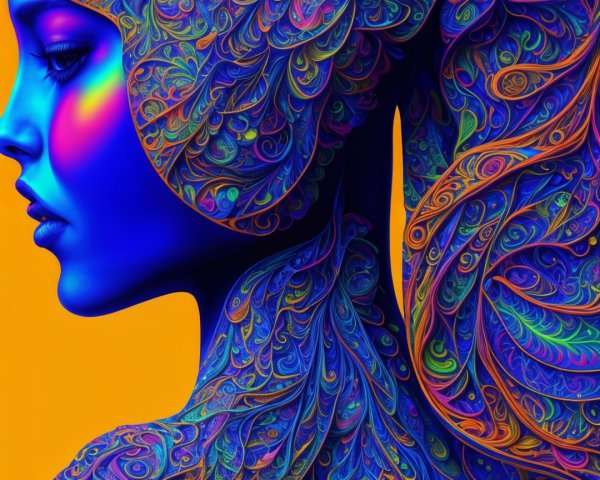 Vibrant Abstract Portrait of a Woman with Patterns