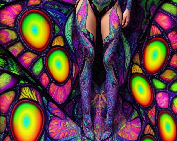 Figure Against Vibrant Psychedelic Butterfly Backdrop