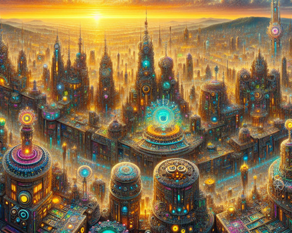 Futuristic Cityscape at Sunset with Vibrant Colors