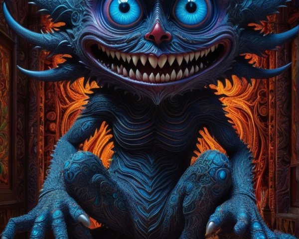 Fantastical Blue Creature in Ornate Colorful Setting