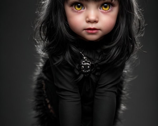 Whimsical Character with Feline Traits and Dark Backdrop