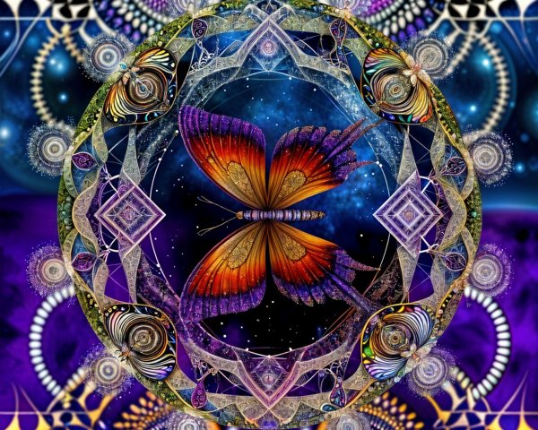 Vibrant Fractal and Geometric Butterfly Design